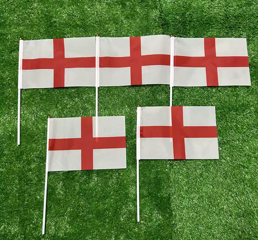 Title: England Hand Waving Flags (14 x 21 cm) with Plastic Pole | St George’s Cross