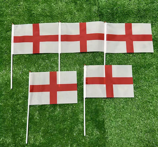 Title: England Hand Waving Flags (14 x 21 cm) with Plastic Pole | St George’s Cross