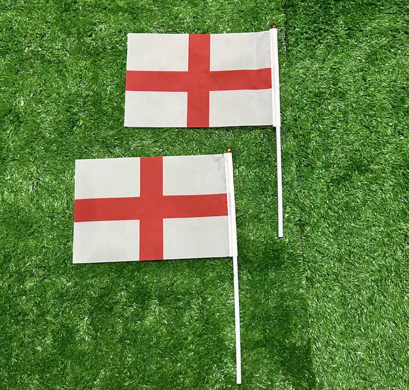Title: England Hand Waving Flags (14 x 21 cm) with Plastic Pole | St George’s Cross